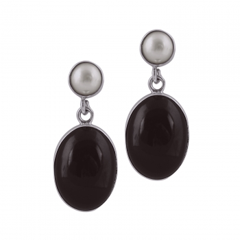 Top selling freshwater pearl and onyx drop earrings 
